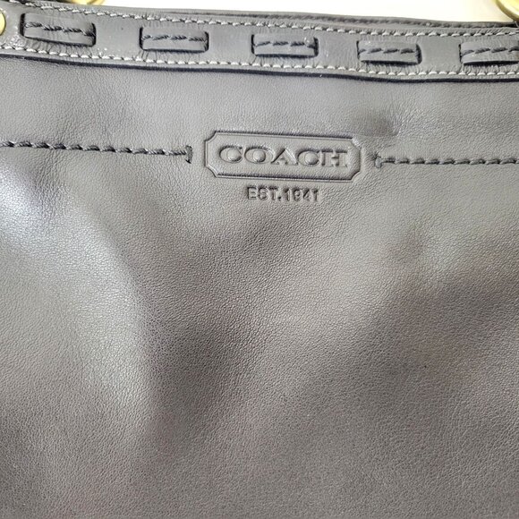 Coach Black Leather Tote Handbag With Gold Hardware & Blue Lining - Picture 8 of 9